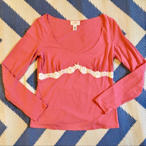 Ann Taylor Loft Pink Ivory Lace Sleep Shirt Spring - Picture 2 of 5
